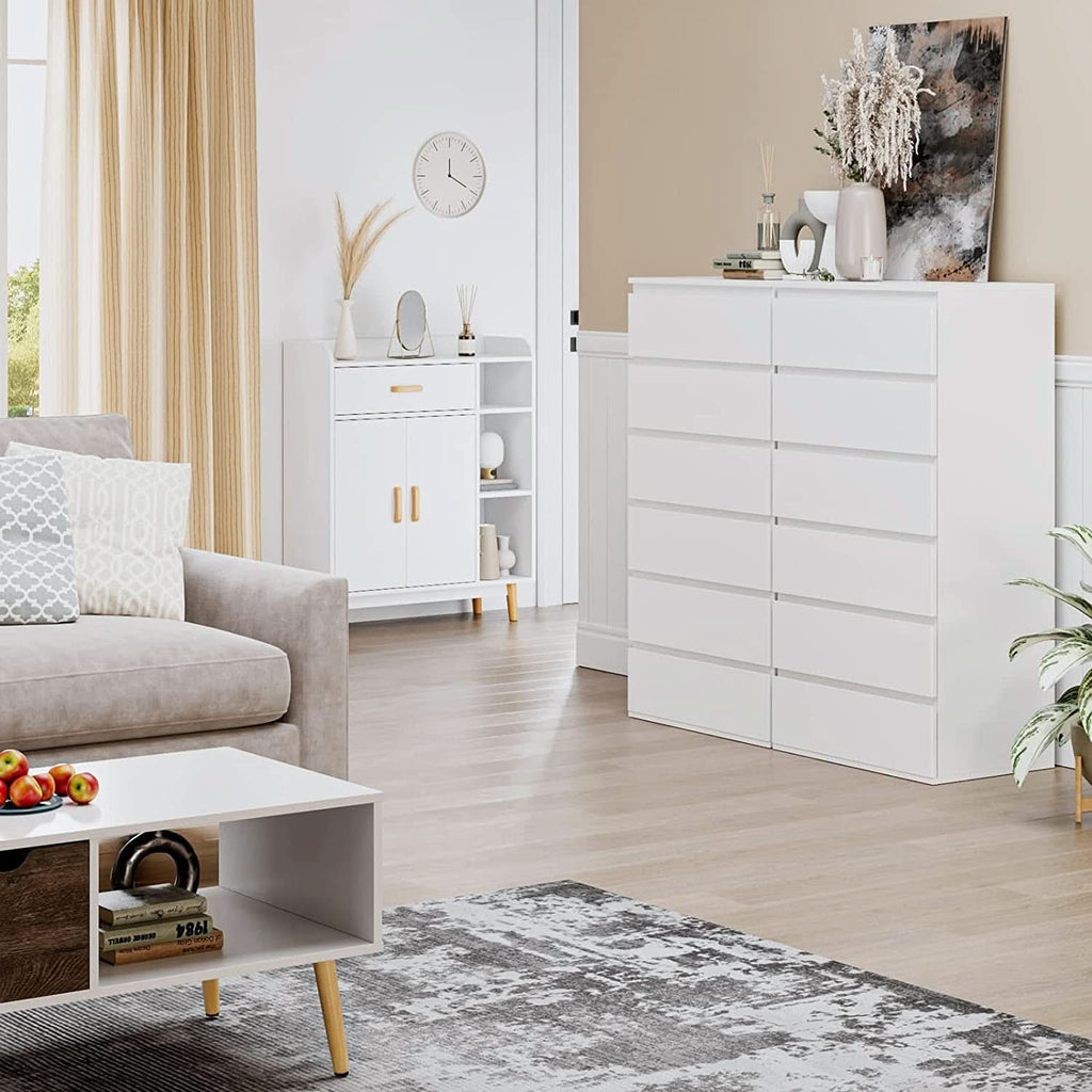 White Wooden 6 Drawer Bedroom Dresser With Sliding Rails
