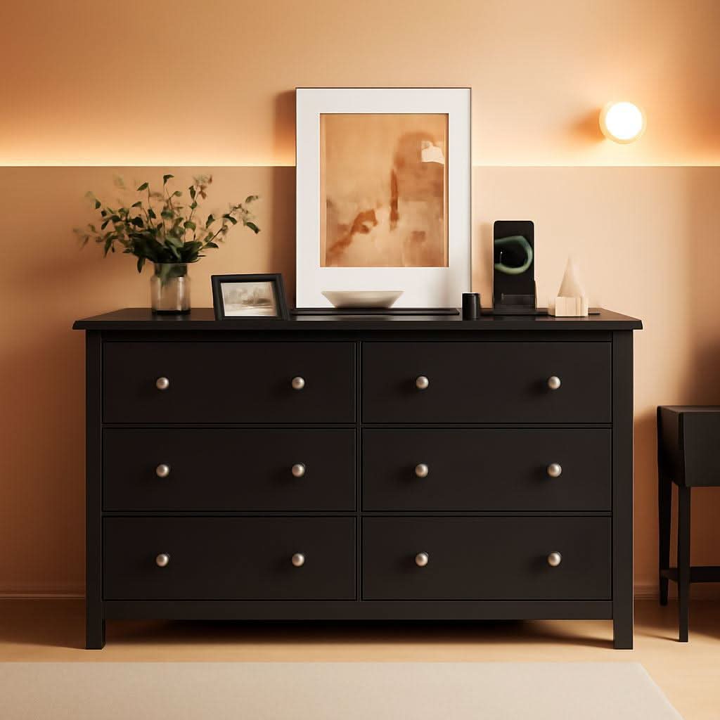 Matte Black 58 Inches Wooden Dresser Bedroom Console