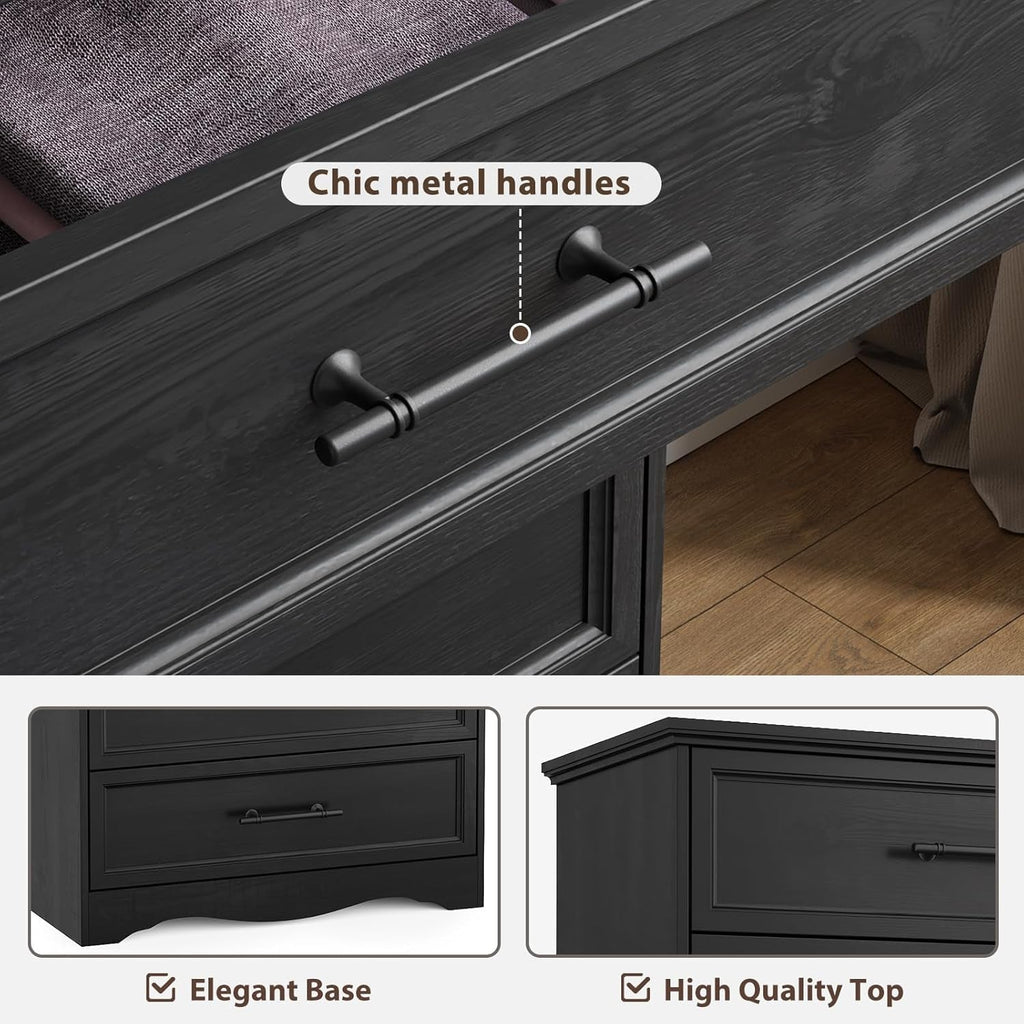 Black Farmhouse Dresser Six Drawer Bedroom Storage