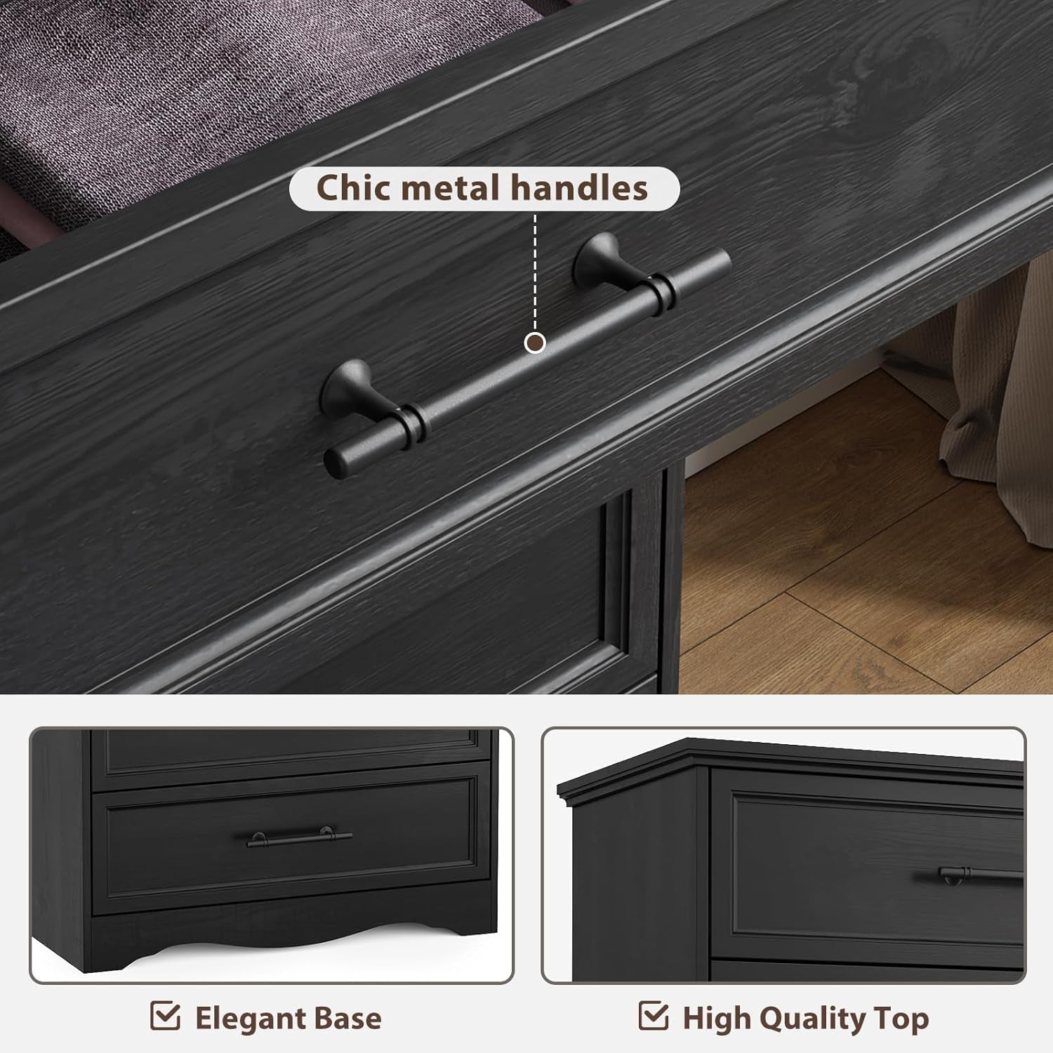 Black Farmhouse Dresser Six Drawer Bedroom Storage