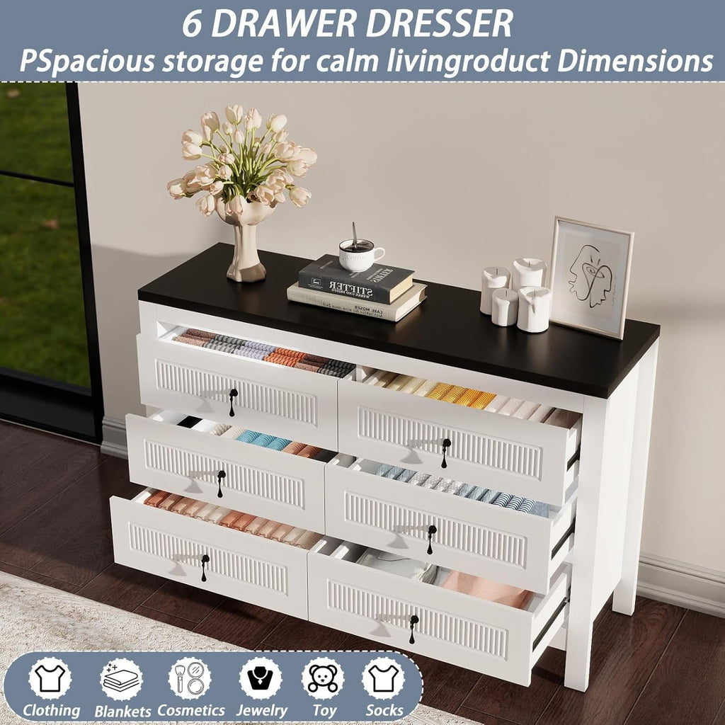 White 47 Inch Dresser For Bedroom Storage Organization
