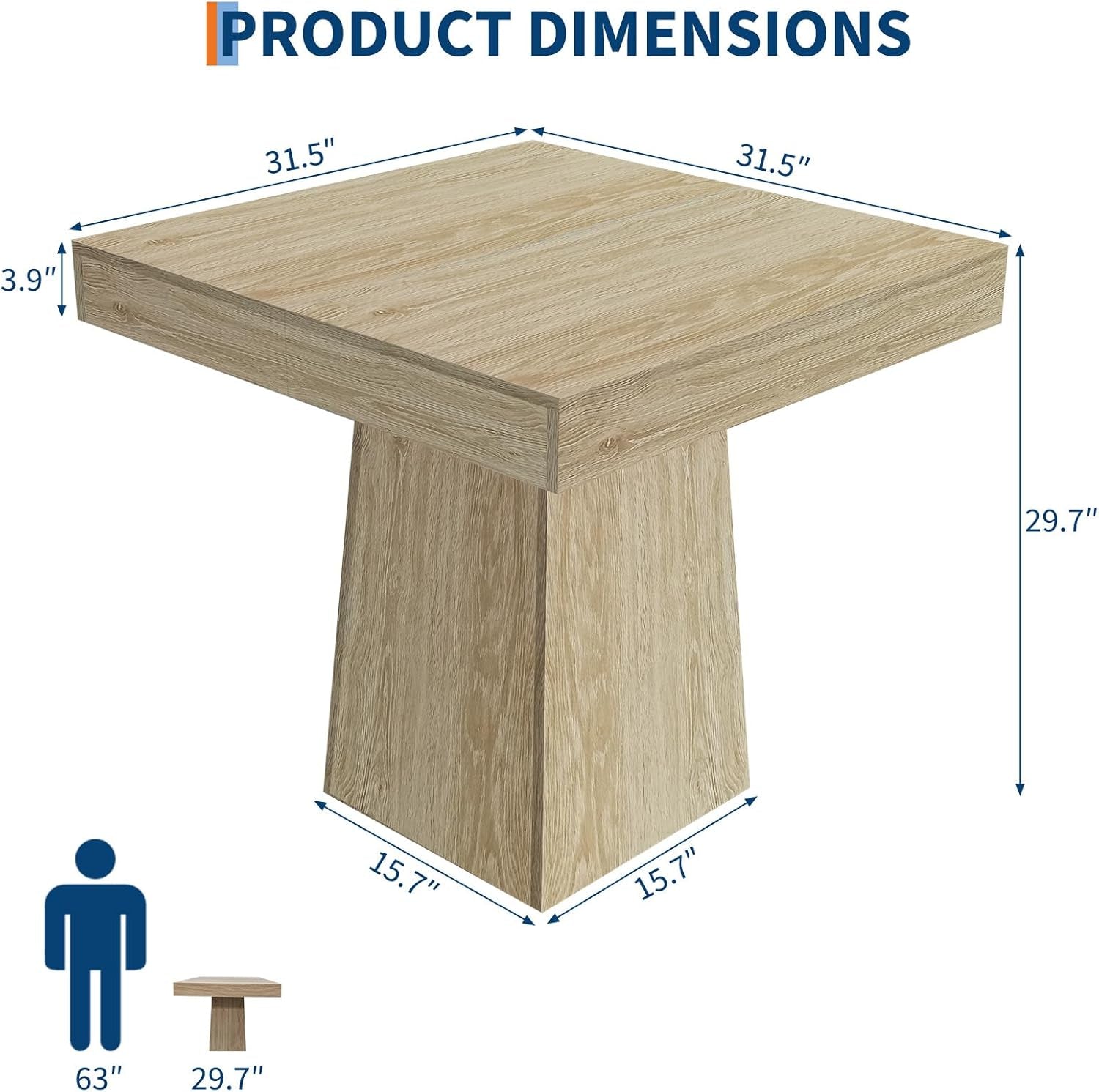 31 Point 5 Inch Square Dining Table With Pedestal Base