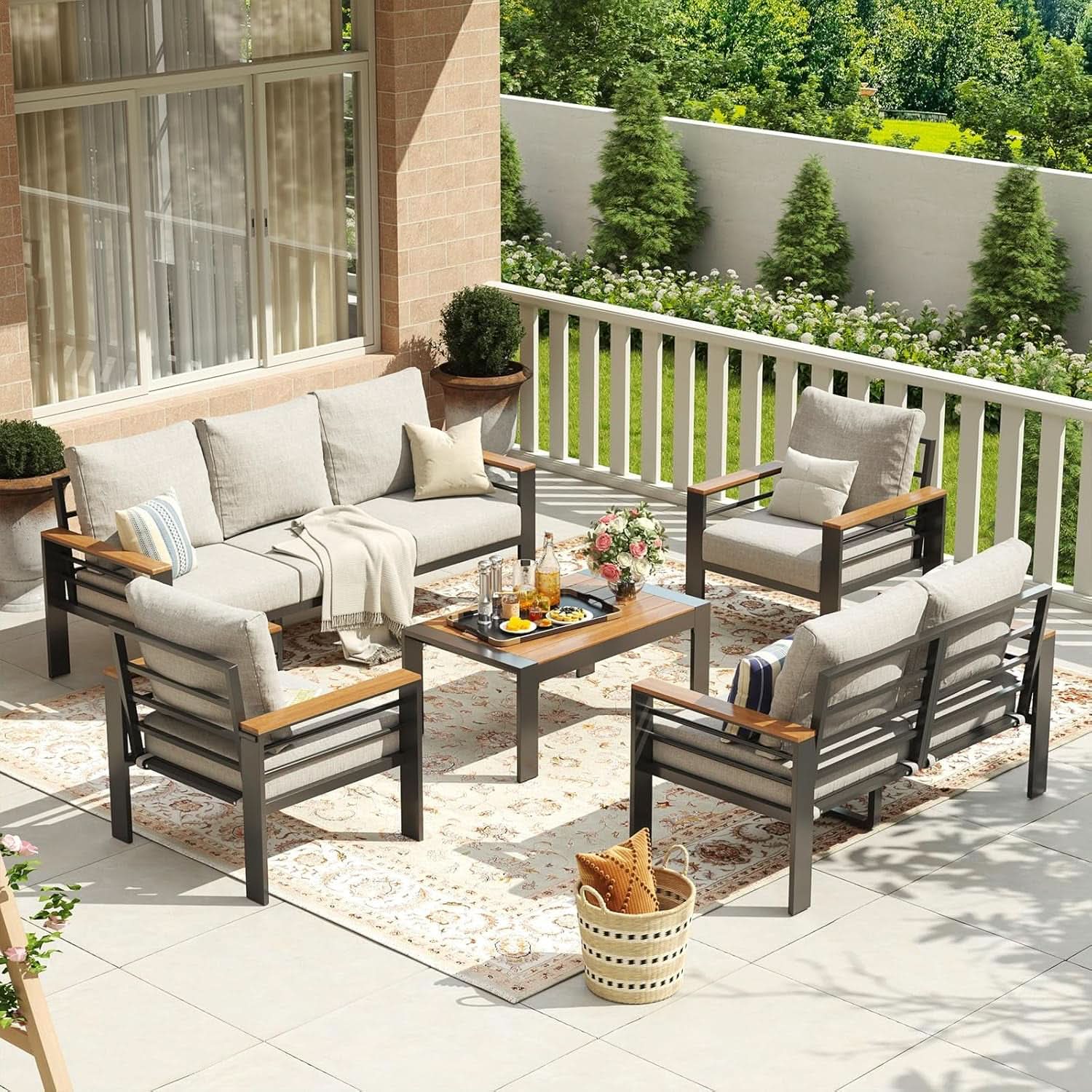 Oversized Aluminum Patio Furniture Set with Thick Cushions