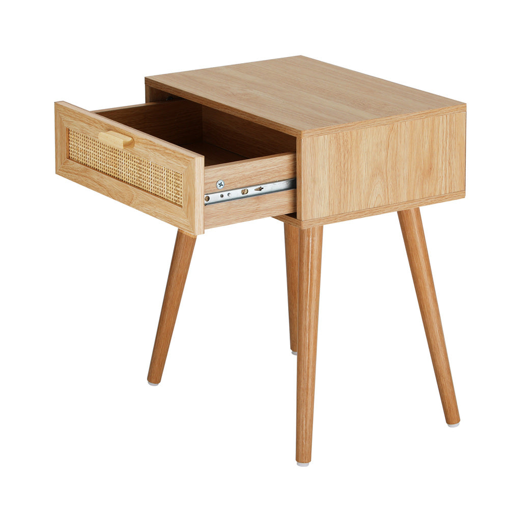 NNEED Bedside Table Wooden Rattan Furniture