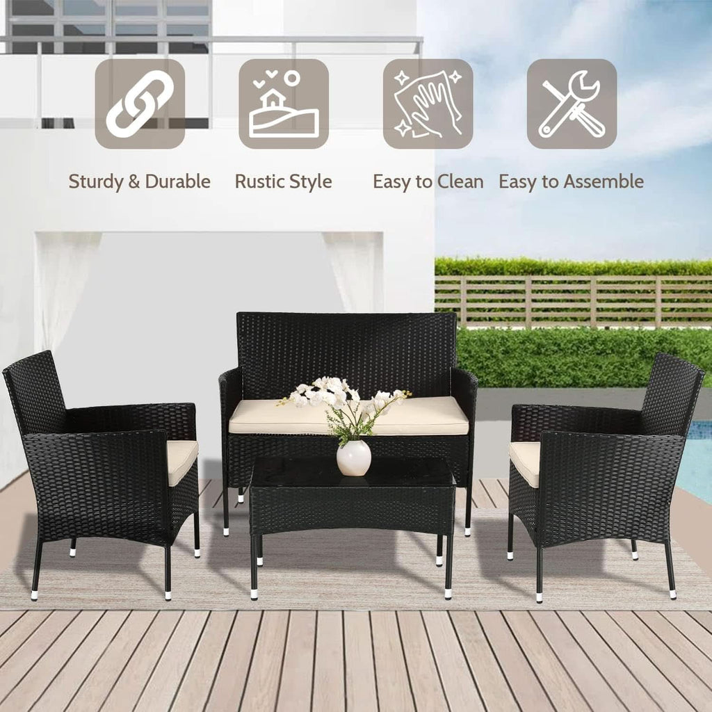 Outdoor Rattan 4 Piece Patio Furniture Conversation Set