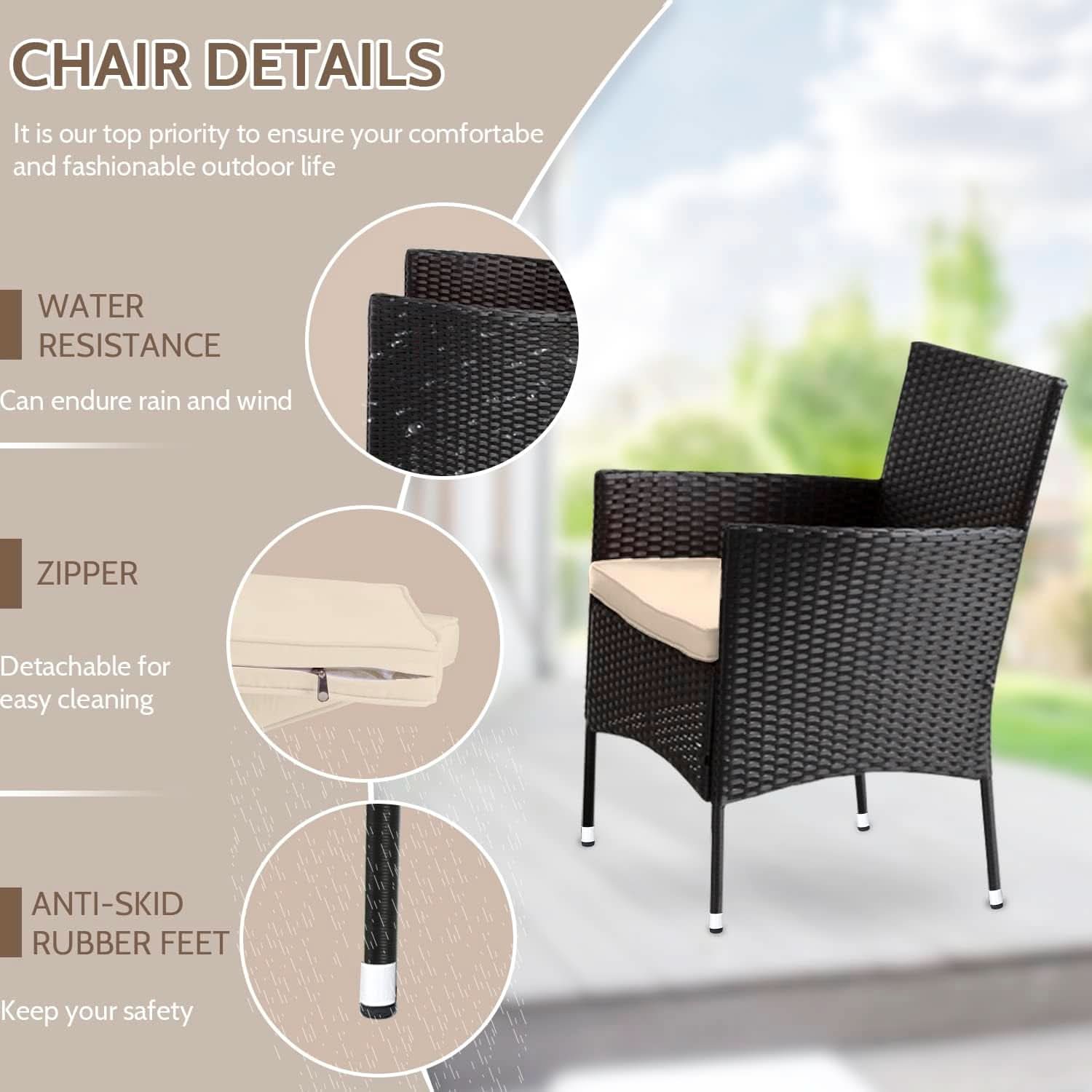 Outdoor Rattan 4 Piece Patio Furniture Conversation Set