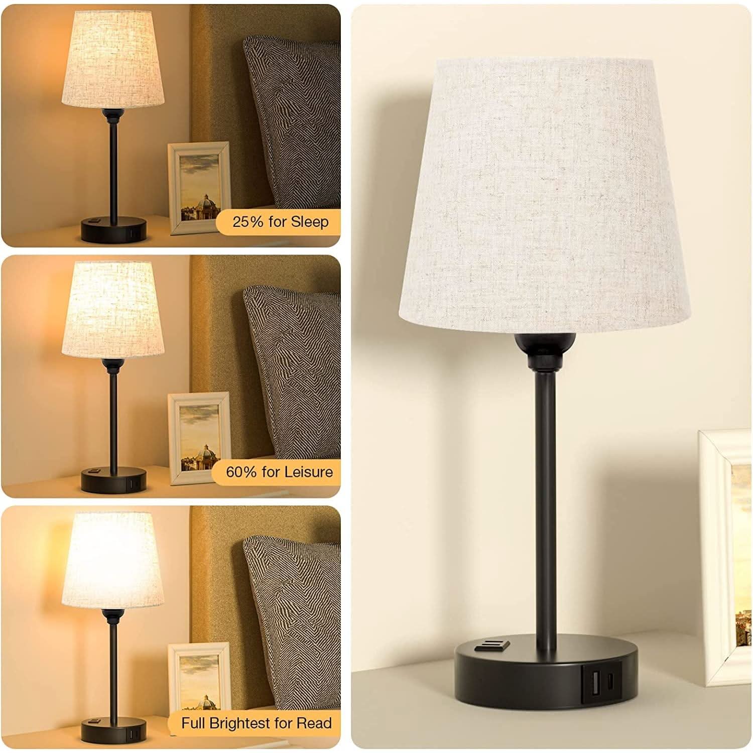 Set of 2 Mini Bedside Lamps With USB C And AC Outlets