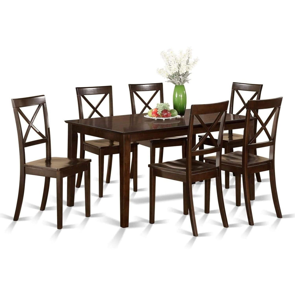 7 Piece Dining Table Set With 6 Chairs Wood Finish