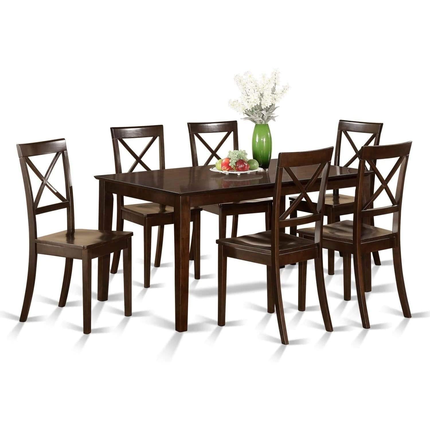 7 Piece Dining Table Set With 6 Chairs Wood Finish