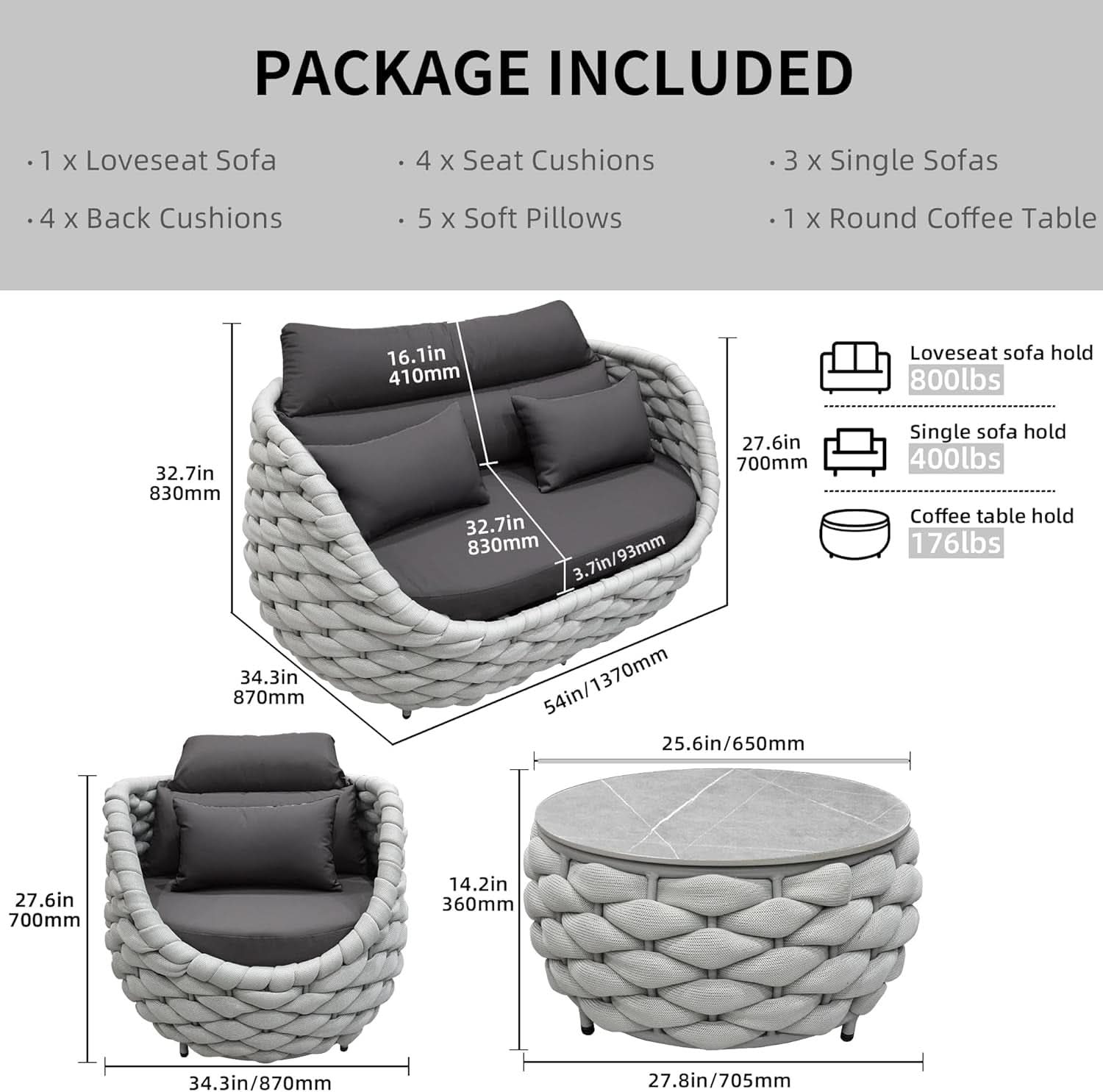 Six Piece Aluminum Patio Furniture Set With Cushions