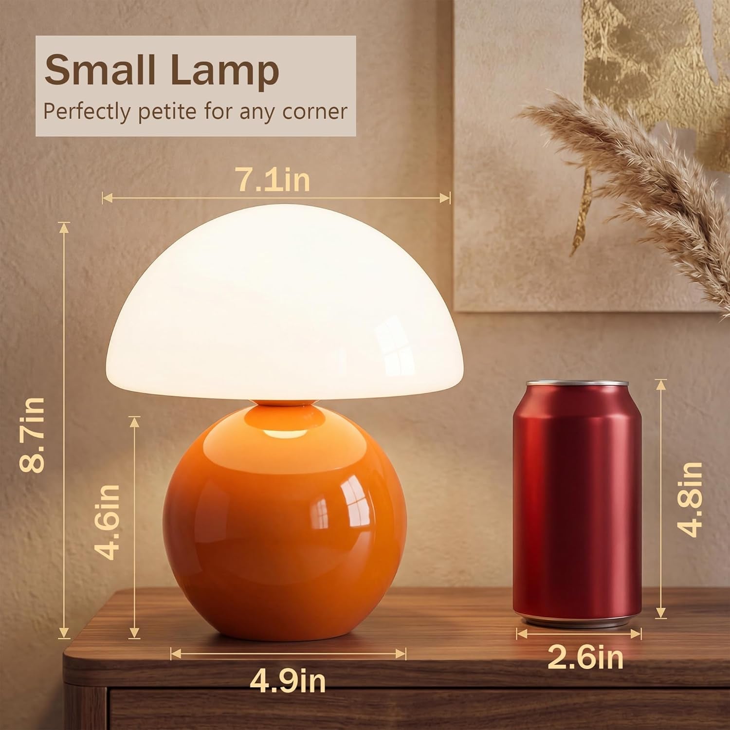Orange Glass Mushroom Table Lamp Nightstand Bedroom