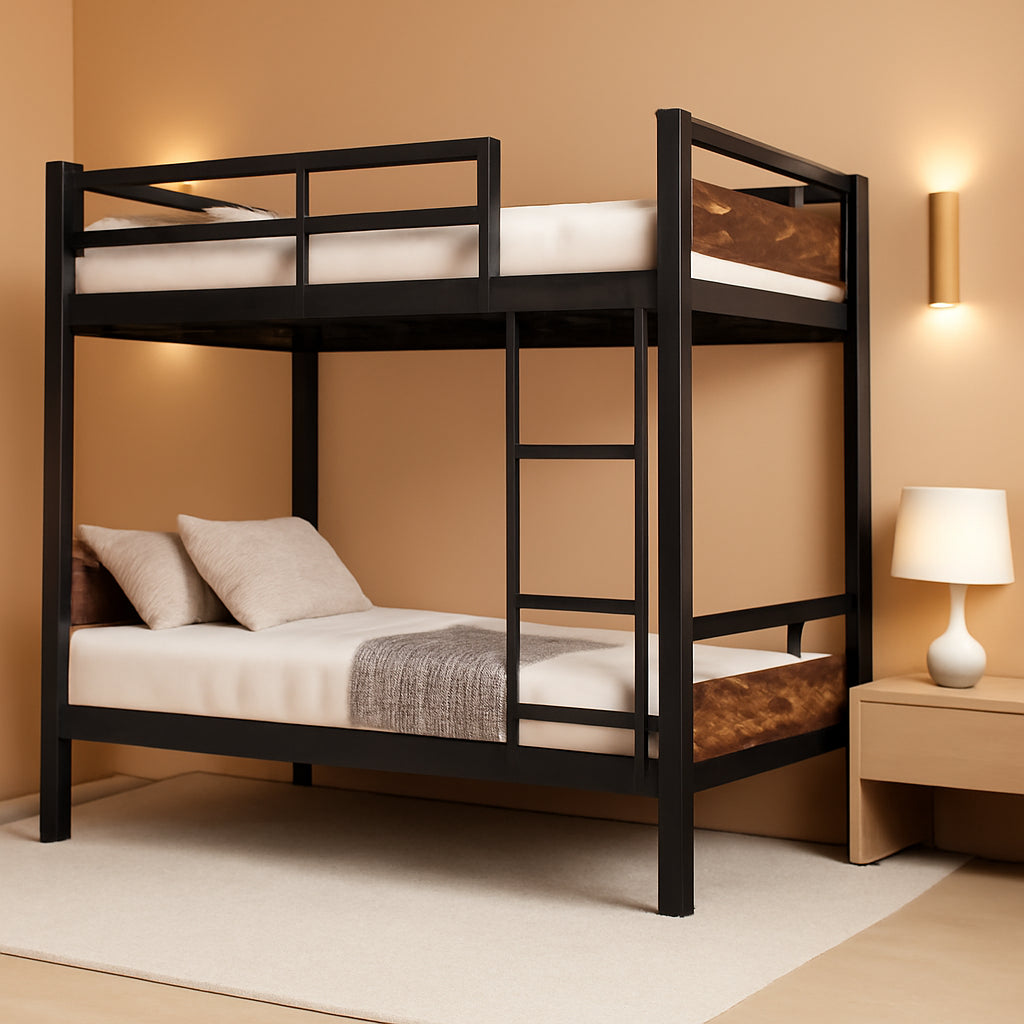 Twin Over Twin Metallic Bunk Bed Vintage Rustic Brown