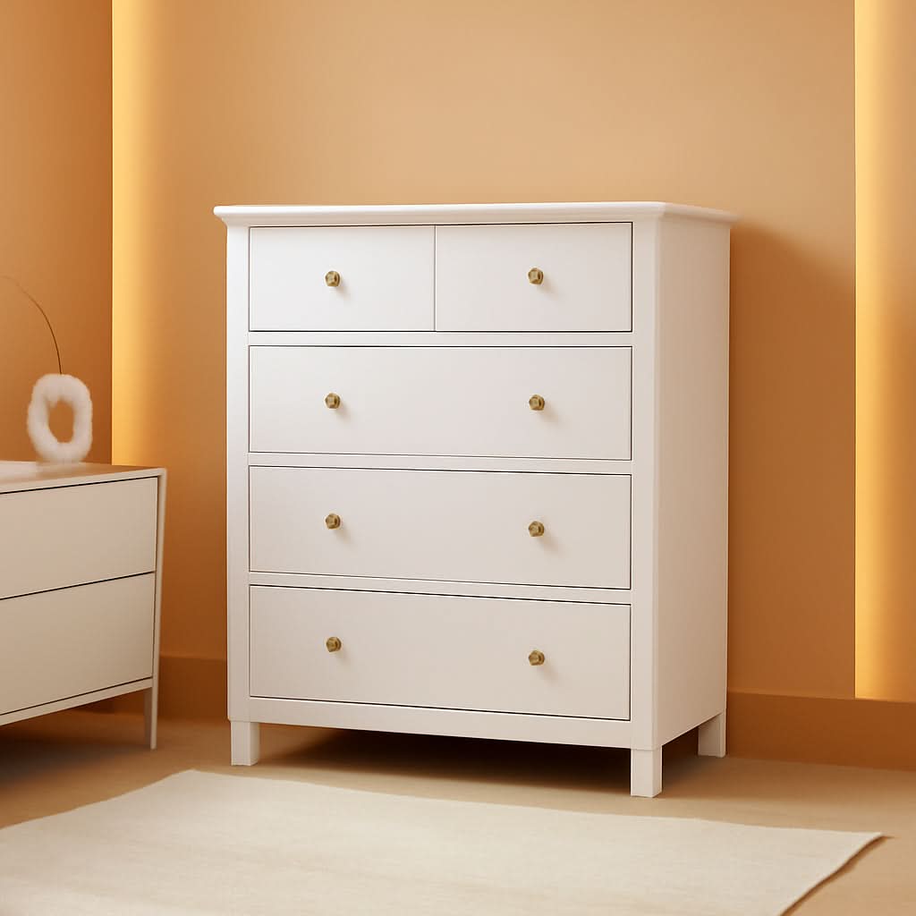 White Five Drawer Dresser For Bedroom Organization