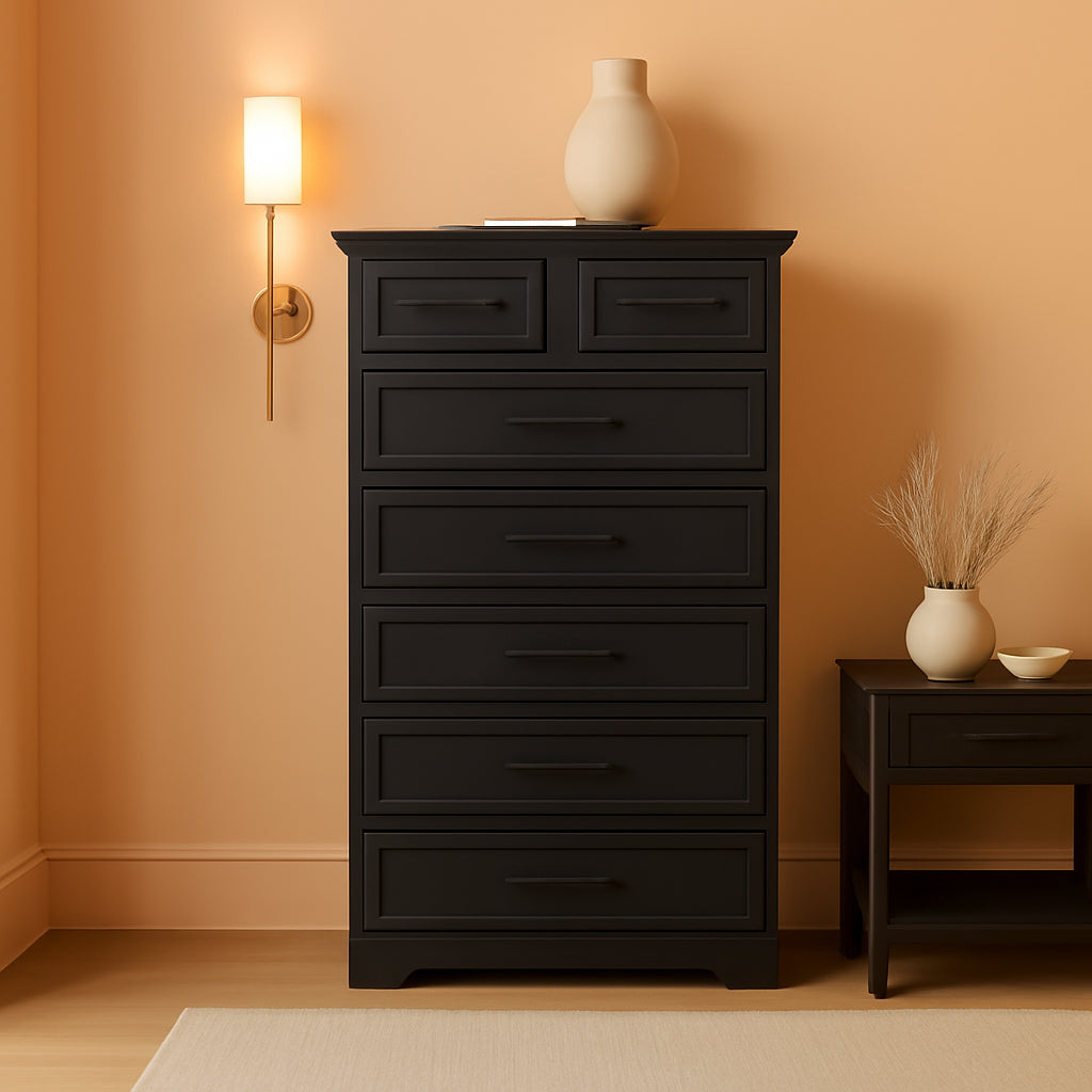 Black Farmhouse Dresser Six Drawer Bedroom Storage