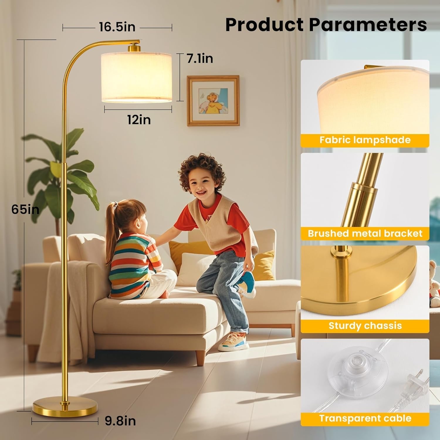 Tall Floor Lamp 65 Inch Brushed Gold Contemporary Finish