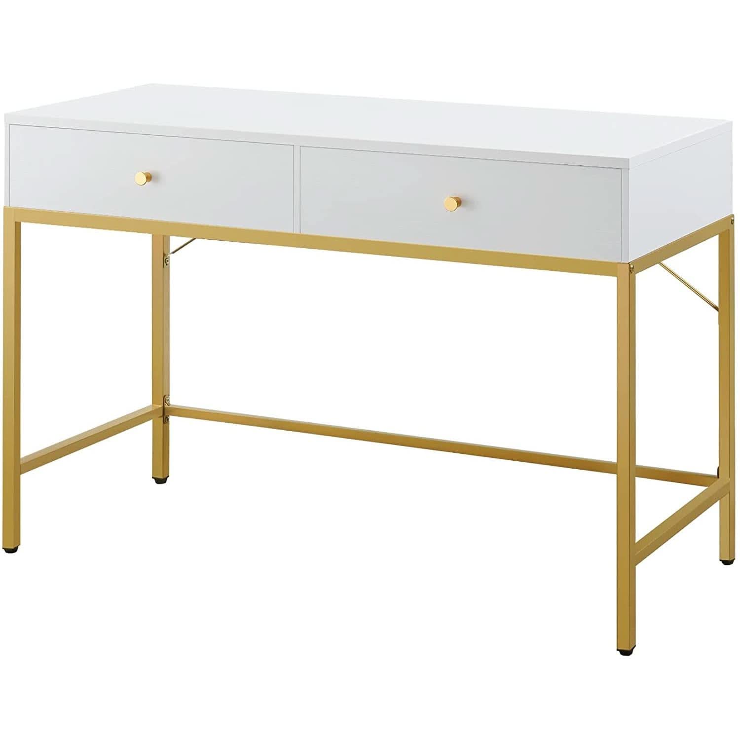 White And Gold Vanity Desk With Drawers For Bedroom