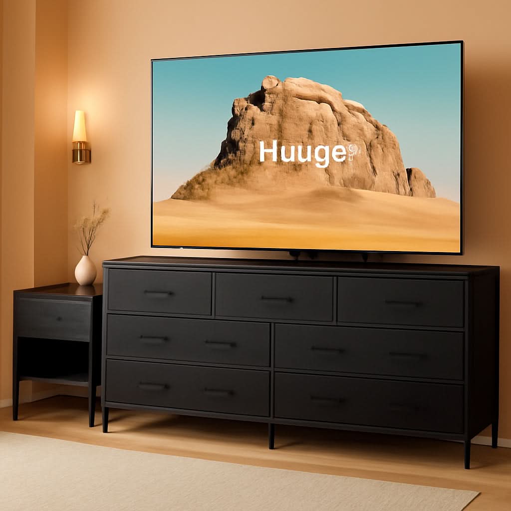 63 Inch TV Stand Dresser With 10 Fabric Drawers Black