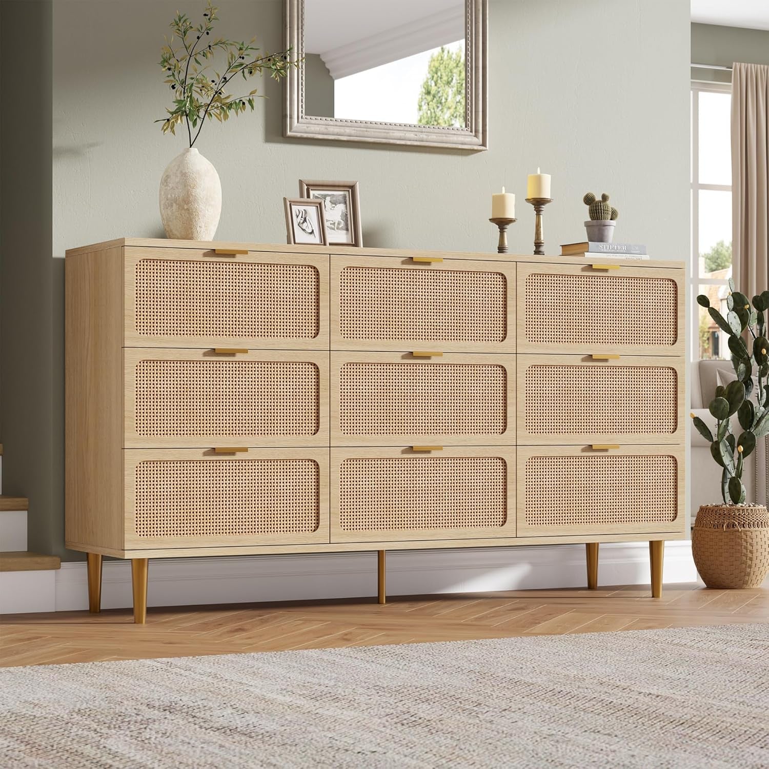 Rattan Nine Drawer Dresser For Bedroom Organization