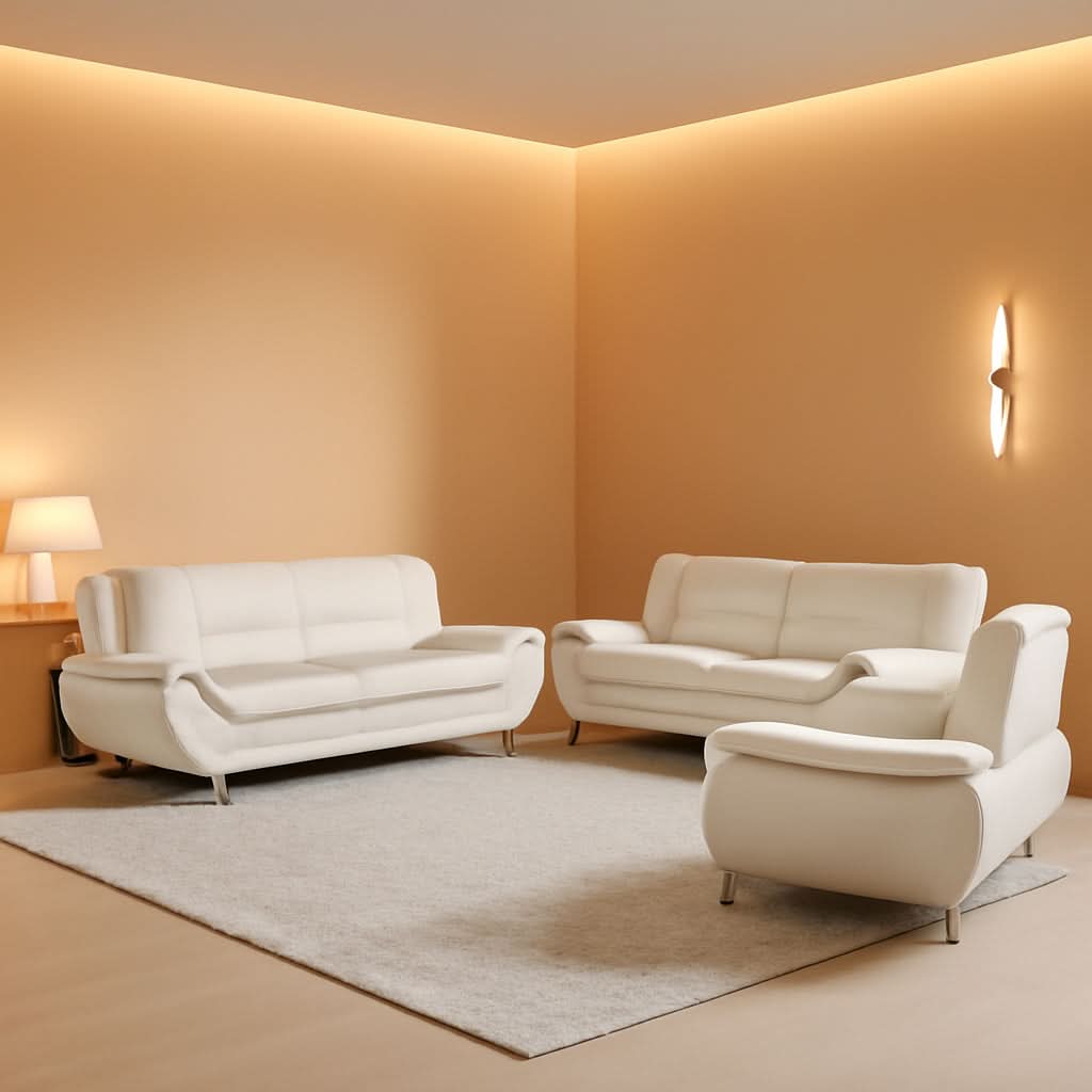Leather Sofa Set 3 Piece White For Living Room Furniture