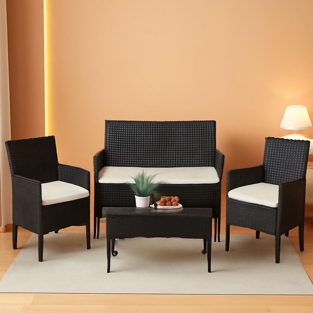 Outdoor Rattan 4 Piece Patio Furniture Conversation Set