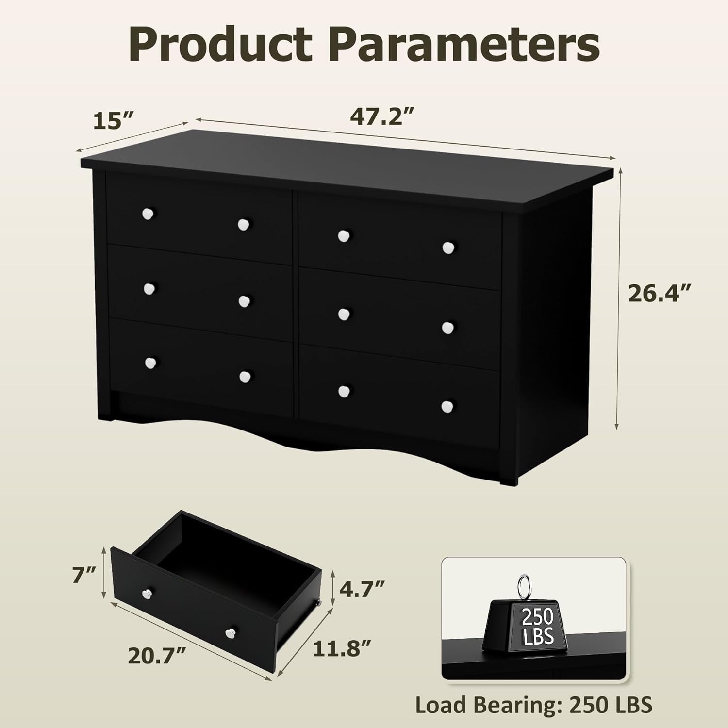 Black Premium Bedroom Dresser With Storage Drawers