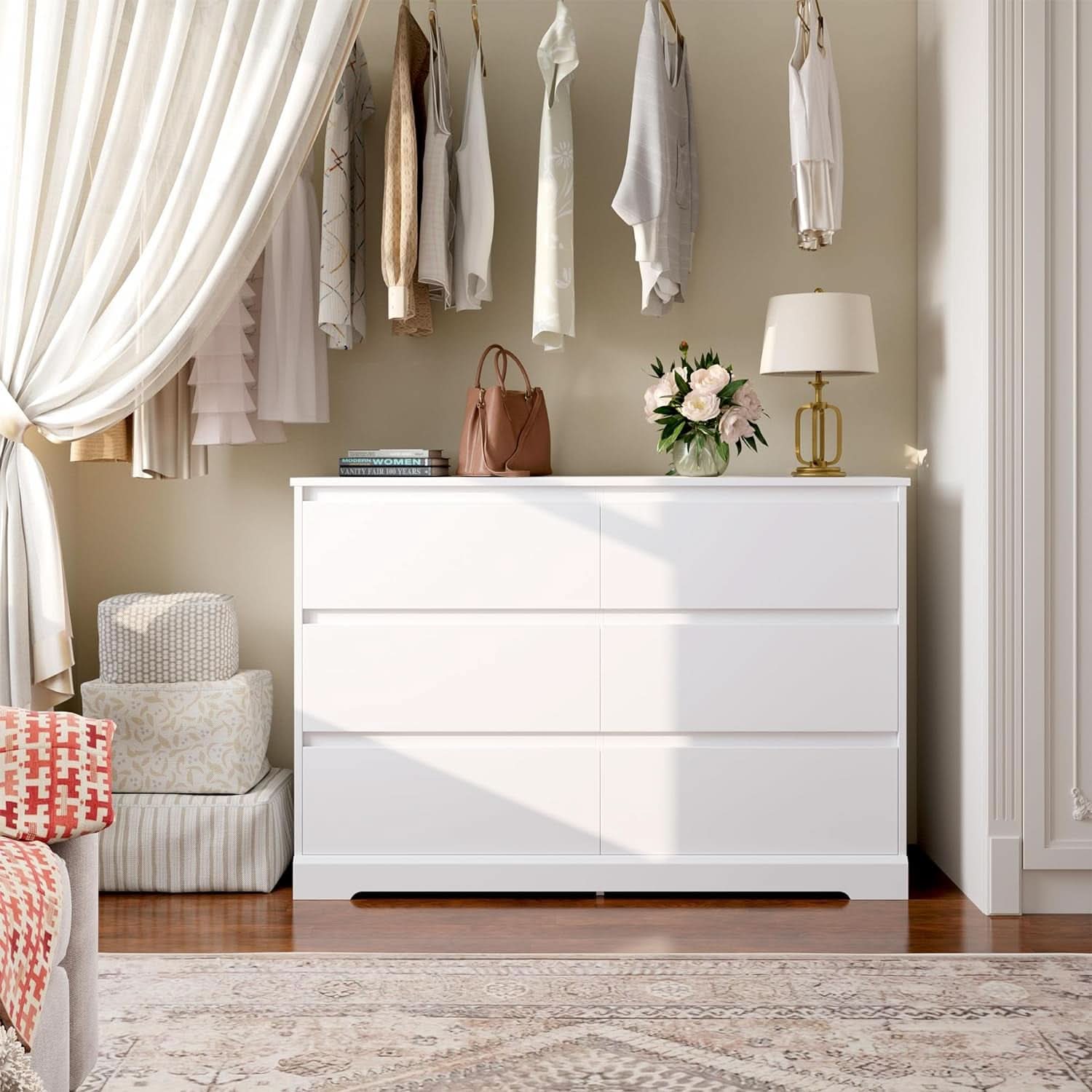 White Six Drawer Dresser For Bedroom Storage Solutions