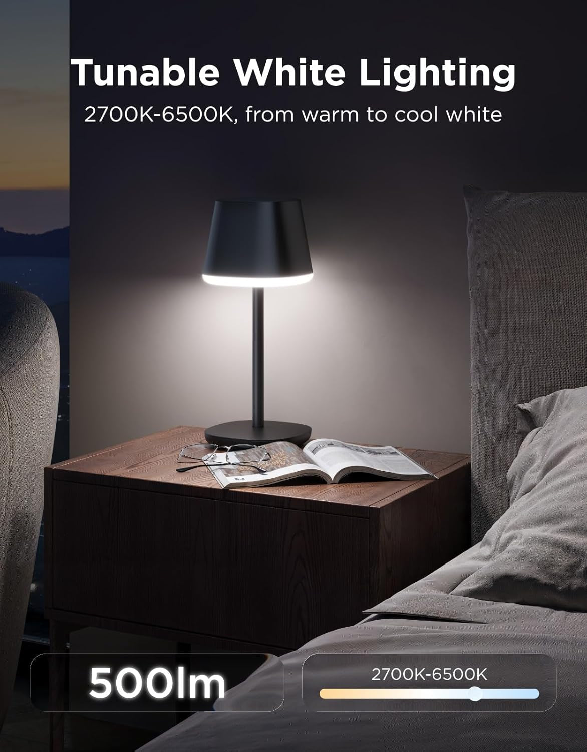 Rechargeable Cordless Table Lamp for Small Bedroom