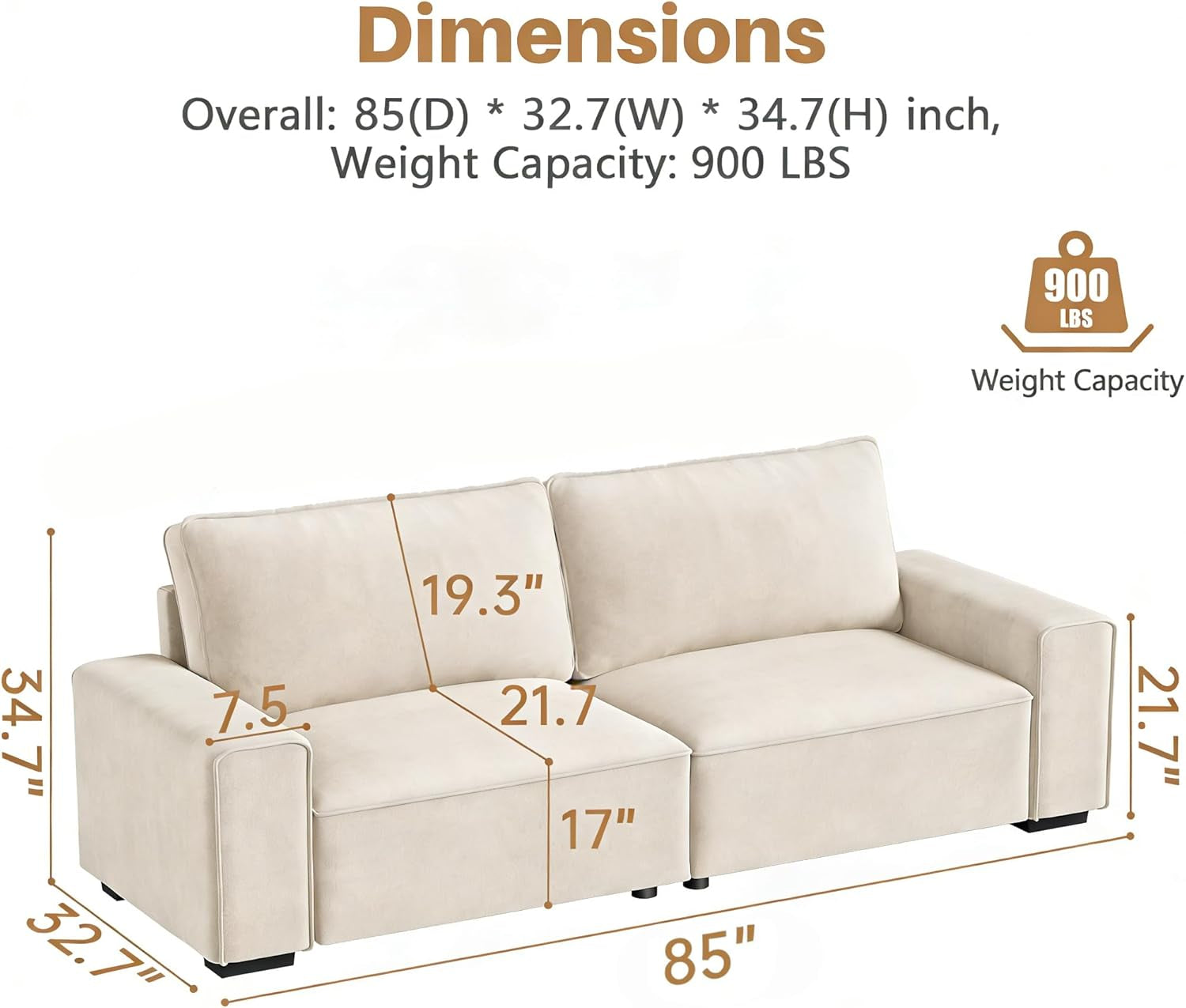 Eighty FiveInch Beige Sofa Modern Living Room Furniture
