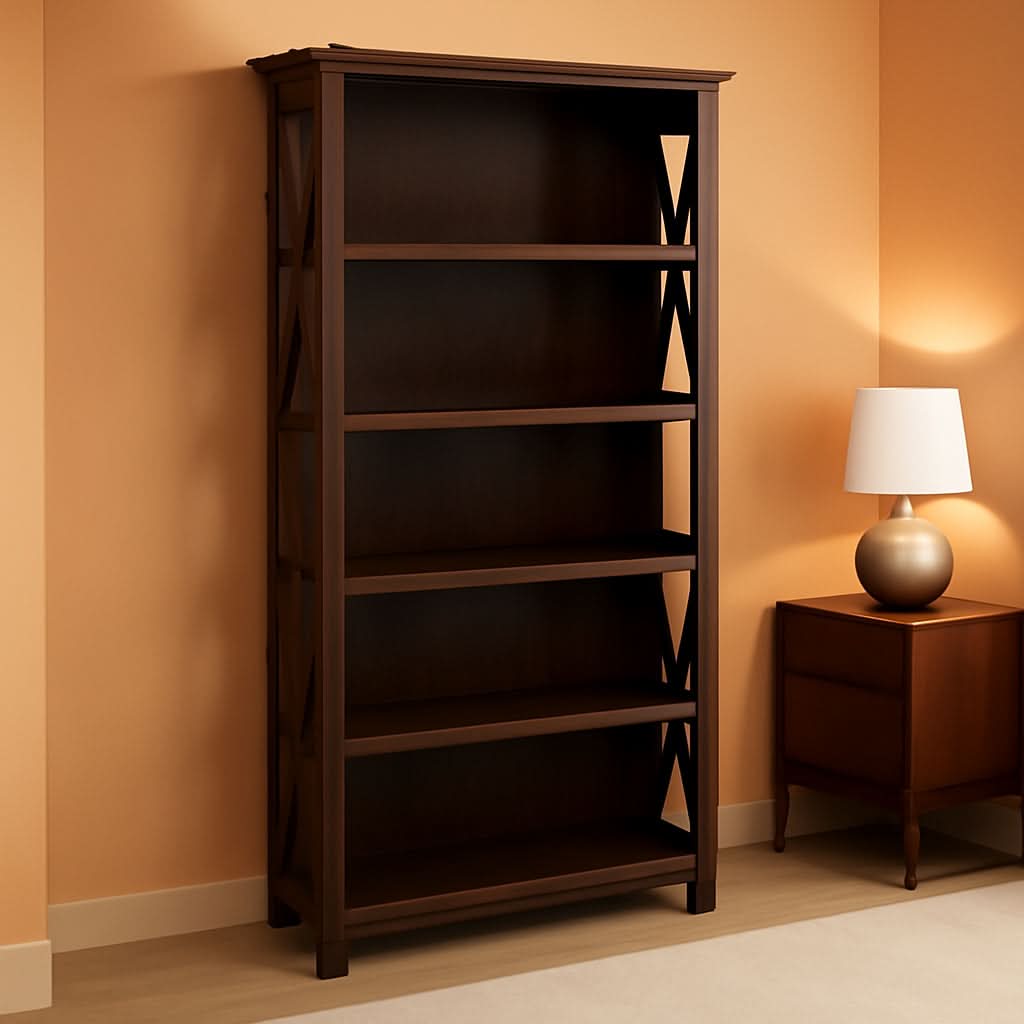 Bush Furniture Tall 5 Shelf Bookcase Bing Cherry Finish