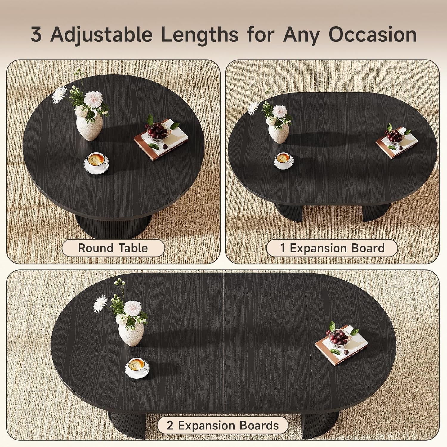 Extendable Oval Dining Table 41to78 Inches Charcoal Black