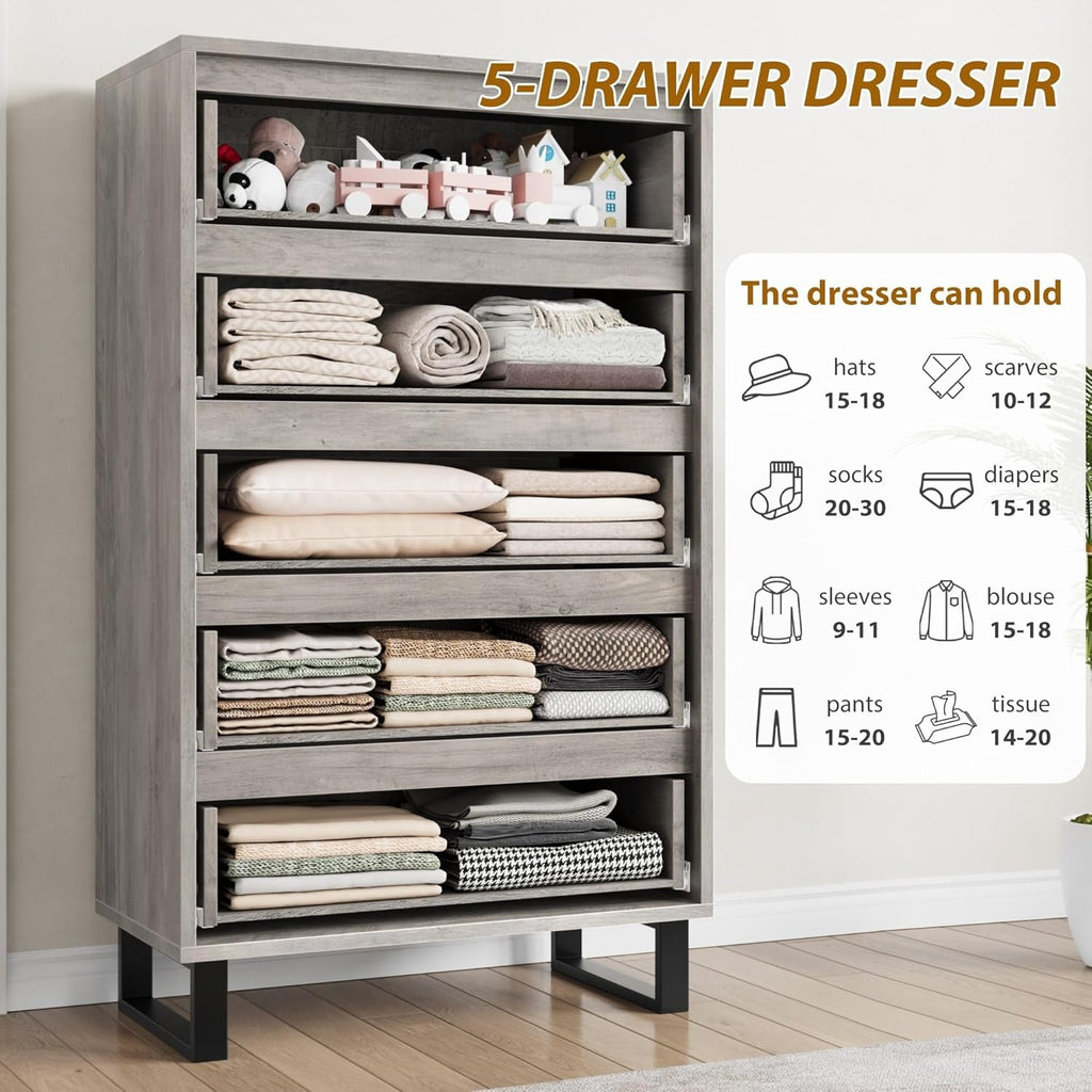 Grey Freestanding Dresser With Ample Bedroom Storage