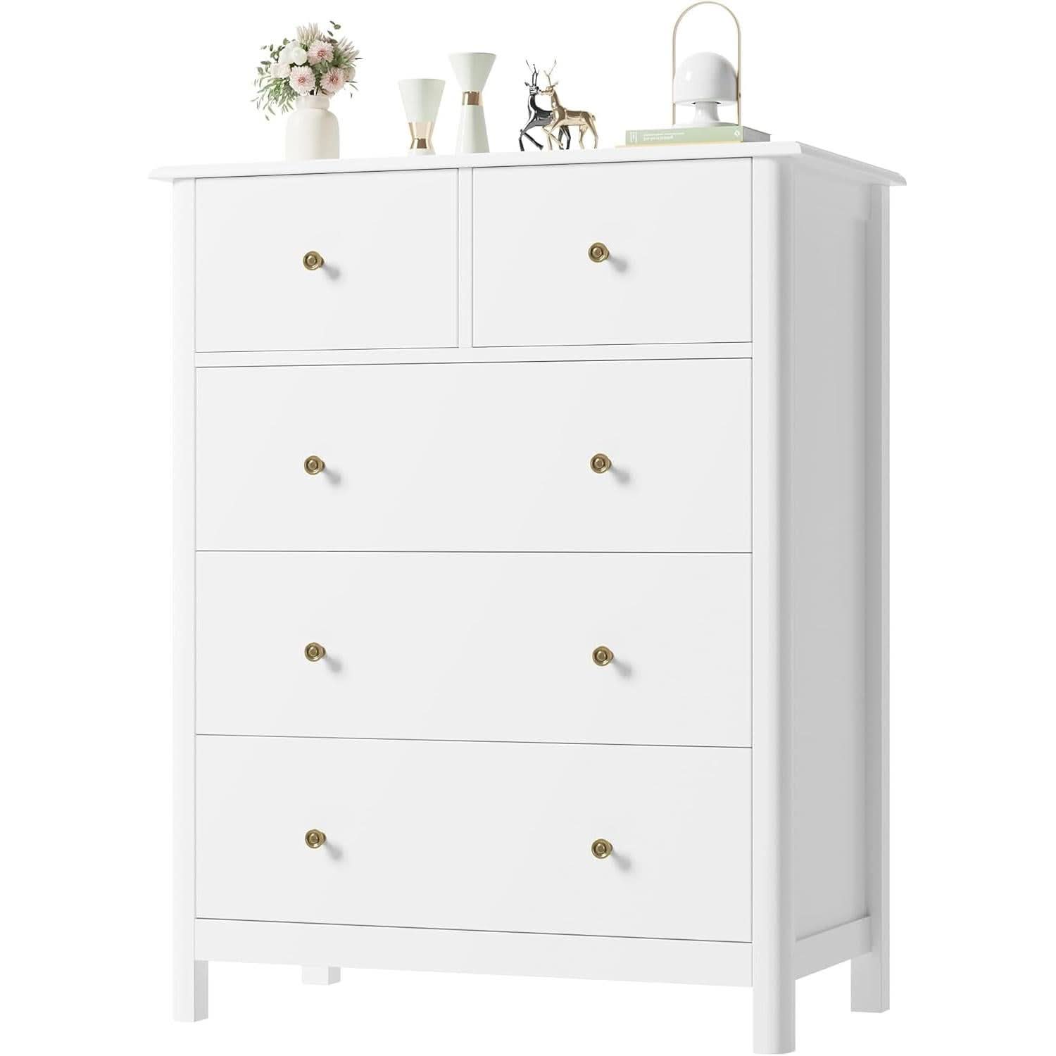 White Five Drawer Dresser For Bedroom Organization