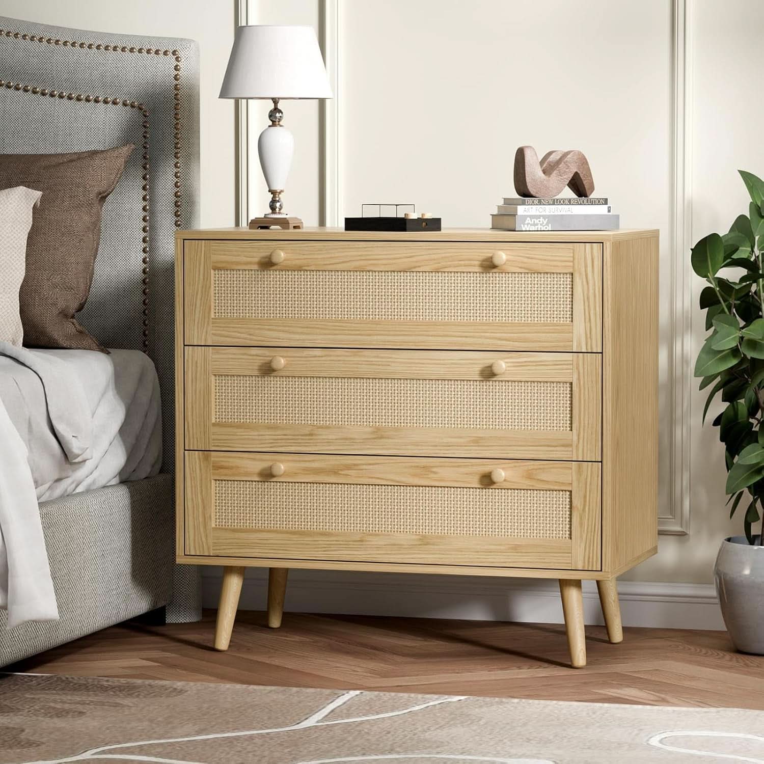 Space-Saving 3-Drawer Rattan Dresser For Bedroom Storage