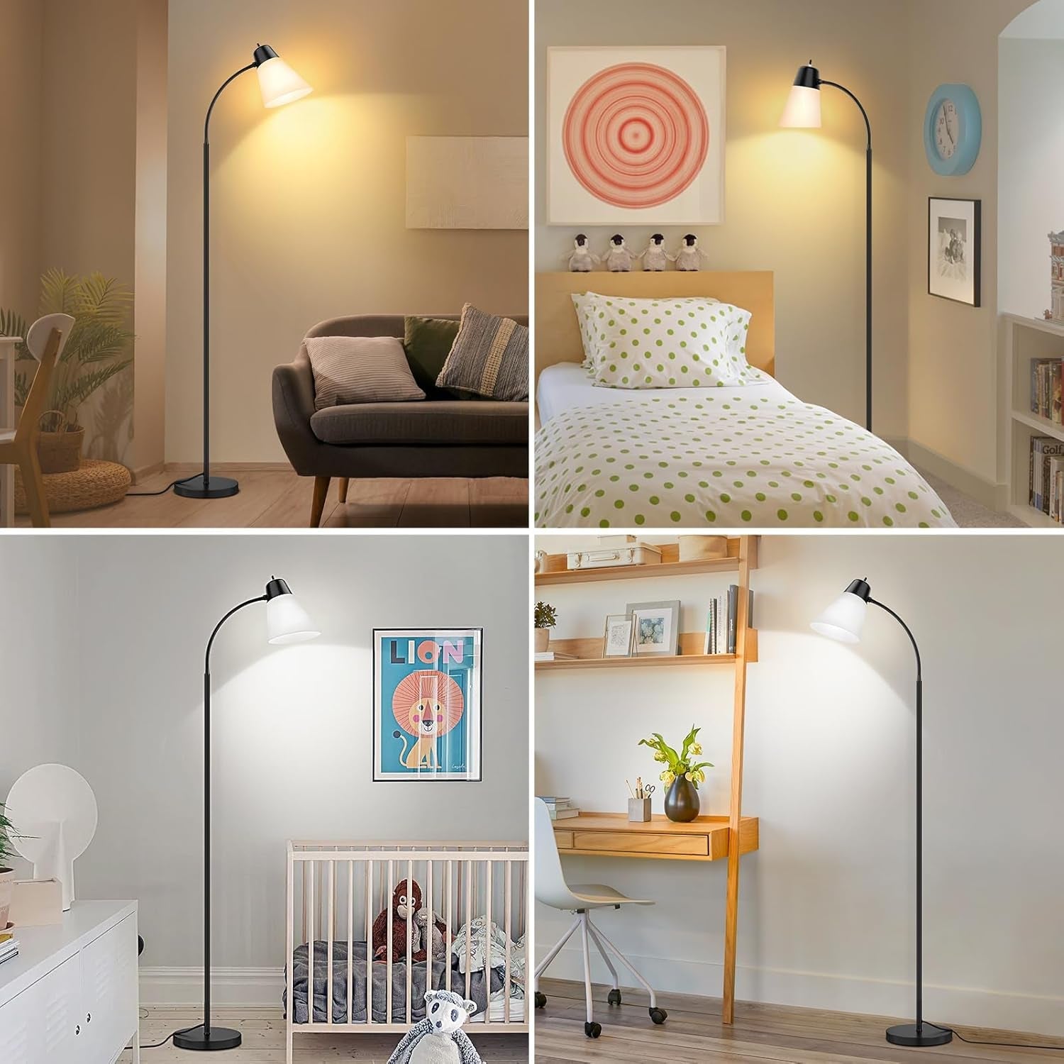 Black Floor Lamp With Adjustable Illuminated Shade