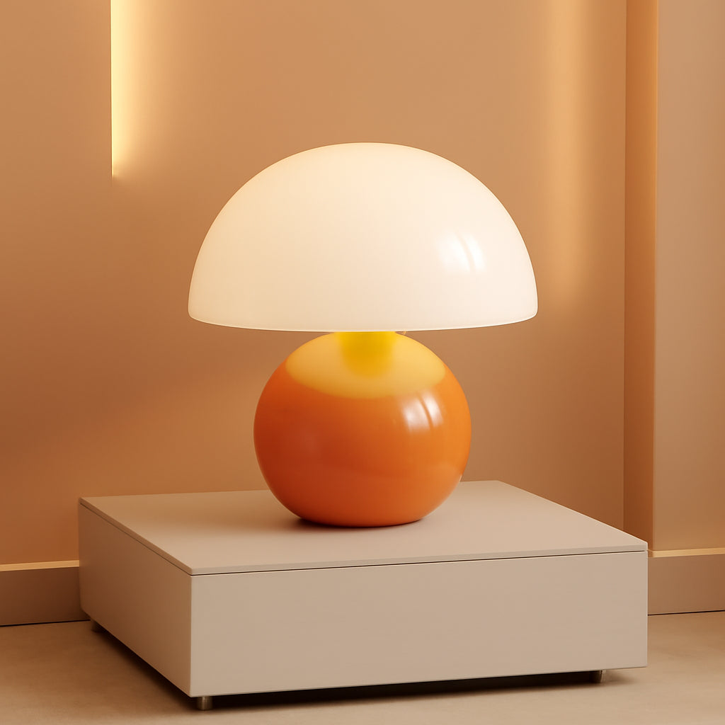 Orange Glass Mushroom Table Lamp Nightstand Bedroom