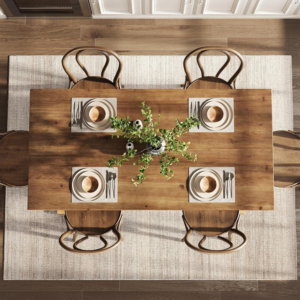 Solid Wood Rectangular Table 63 Inch Rustic Brown Finish