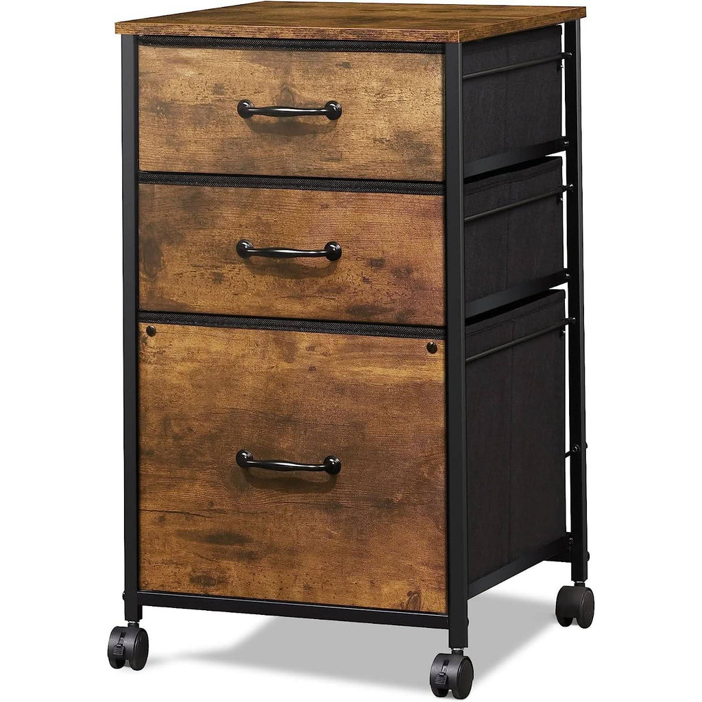 Rolling File Cabinet 3 Drawer In Rustic Brown Office Furniture