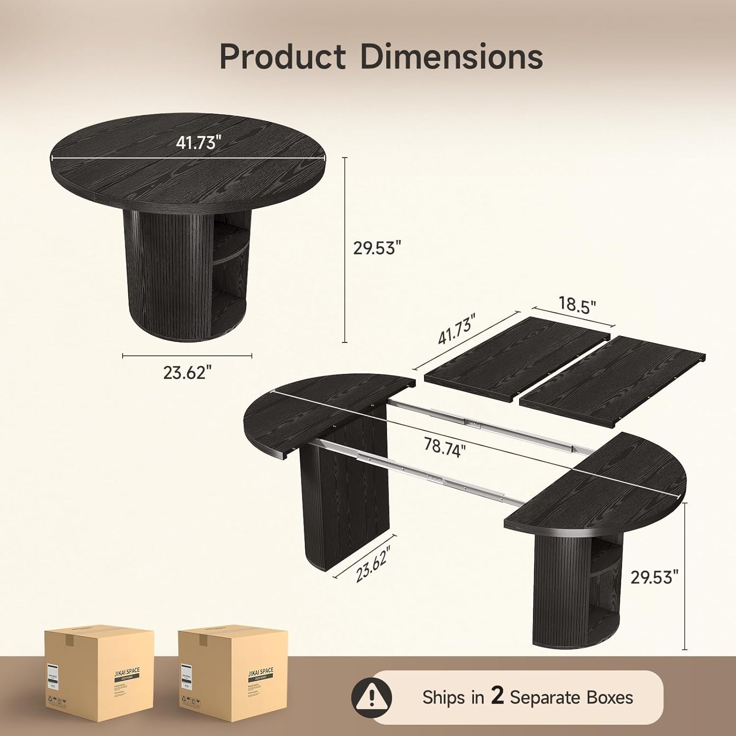 Extendable Oval Dining Table 41to78 Inches Charcoal Black
