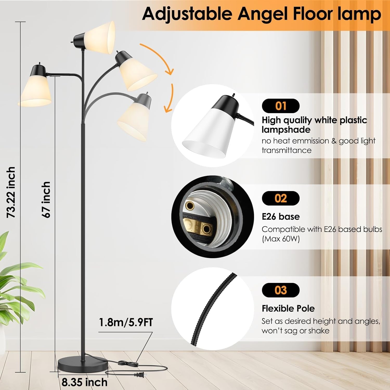Black Floor Lamp With Adjustable Illuminated Shade