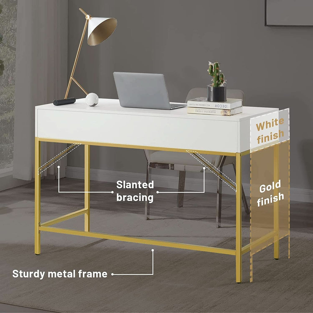 White And Gold Vanity Desk With Drawers For Bedroom