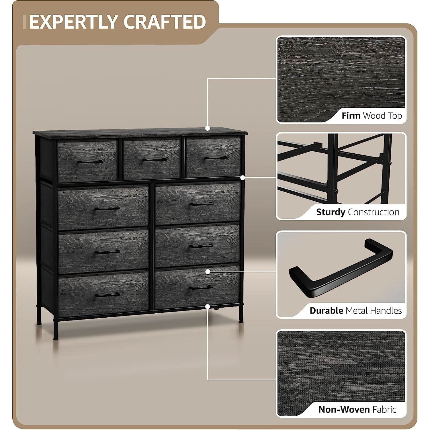 Faux Wood Dresser 9 Drawers For Bedroom Furniture Storage