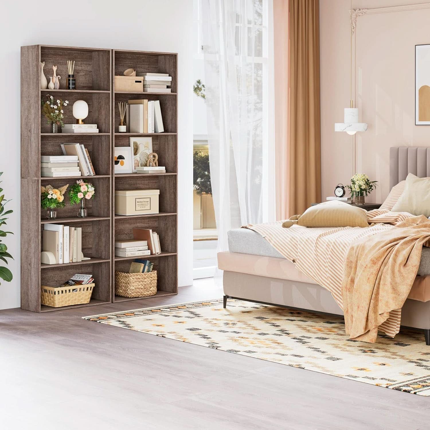 6 Tier Open Bookcase Gray Freestanding For Bedroom Space